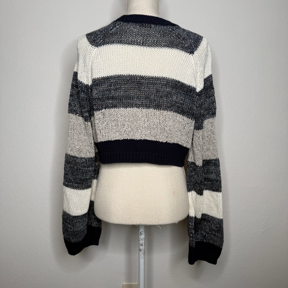 Brunello Cucinelli Cropped Striped Sweater Blue White Metallic Knit Size S - Picture 5 of 9